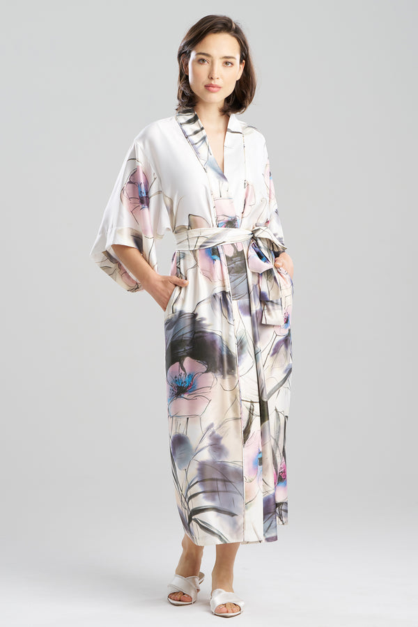 Natori Hiyaku Printed Charmeuse Robe Multi