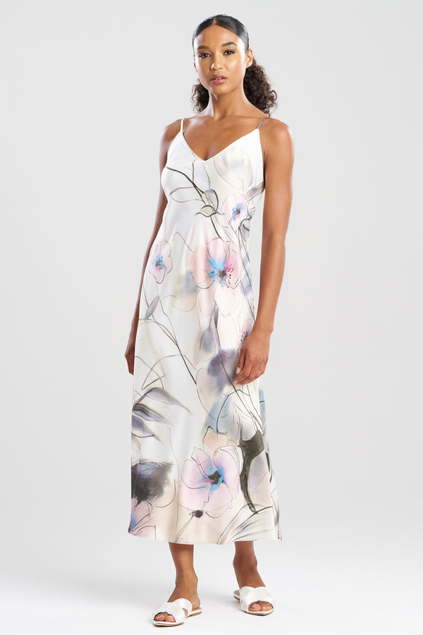 natori Hiyaku Printed Charmeuse Slip Dress Multi