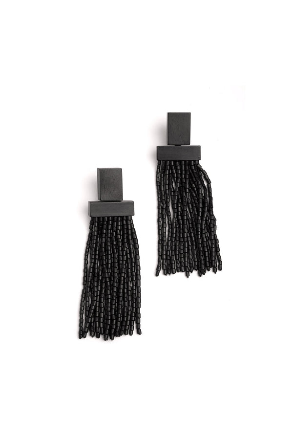 natori Horn Geo Fringe Clip Earrings Brown