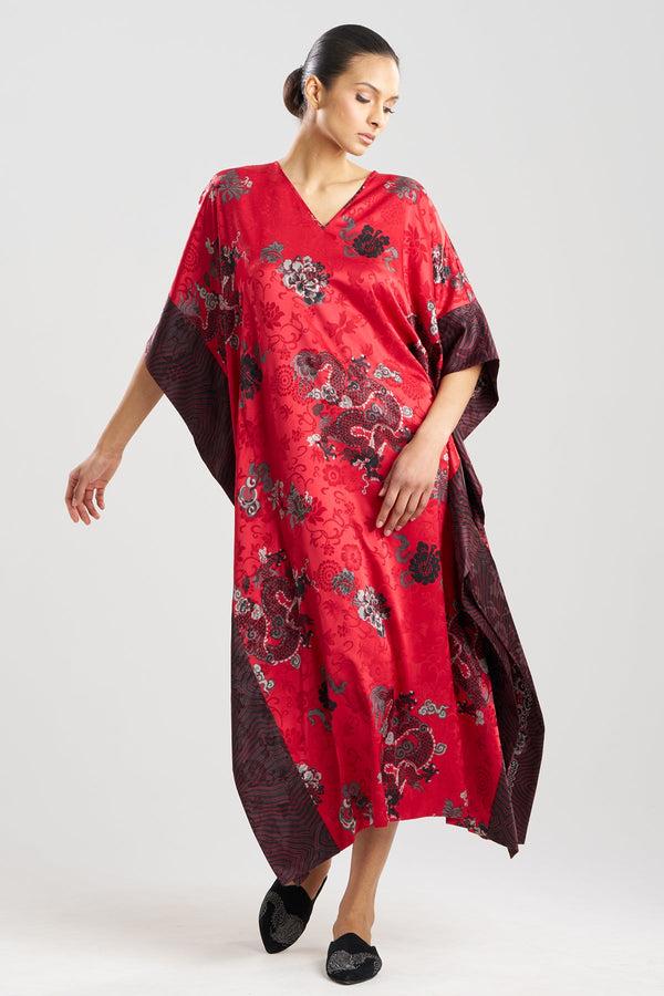 natori Imperial Dragon Jacquard Caftan Red