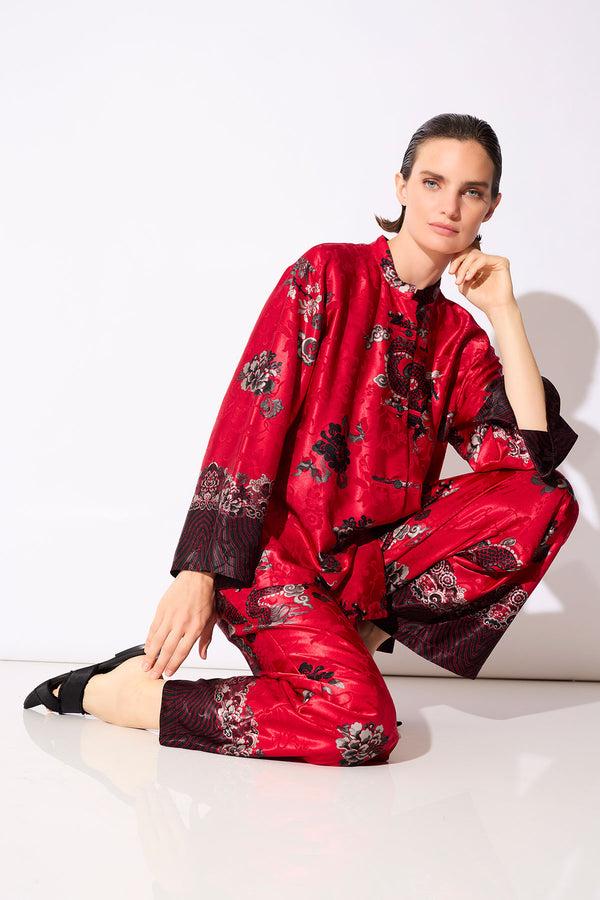 natori Imperial Dragon Jacquard Mandarin PJ Red