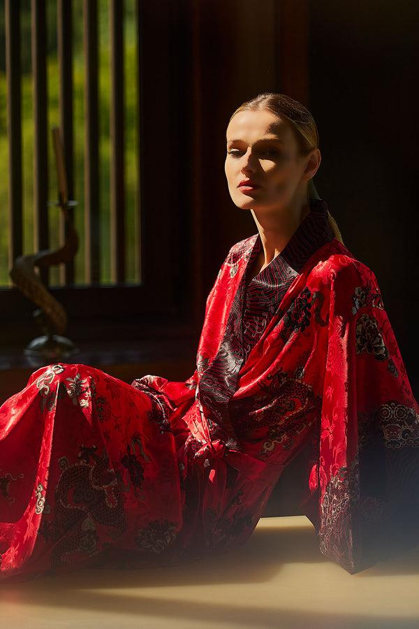 natori Imperial Dragon Jacquard Robe Red