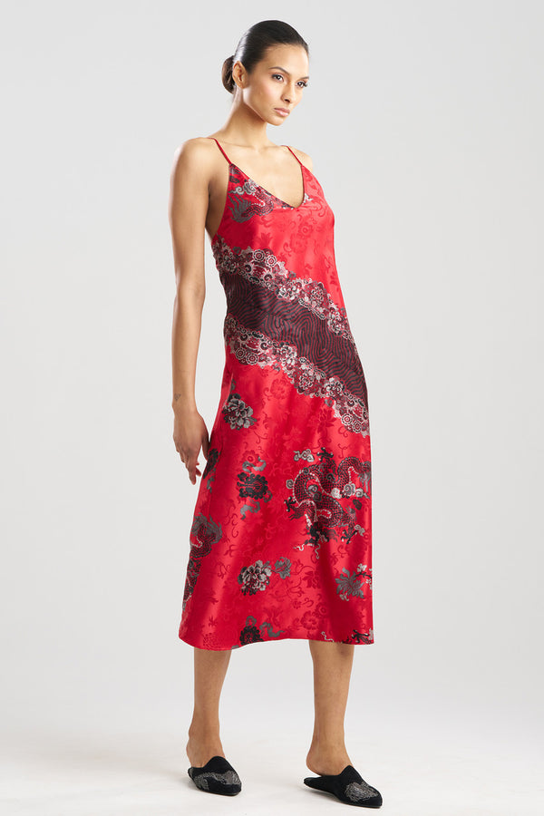 Natori Imperial Dragon Jacquard Slip Dress Red