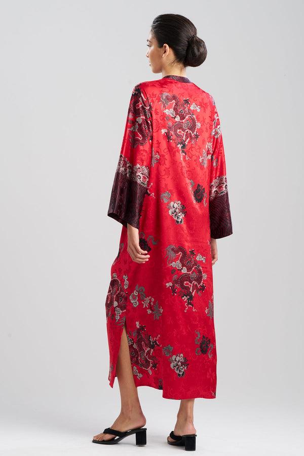 Natori Imperial Dragon Jacquard Zip Caftan Red