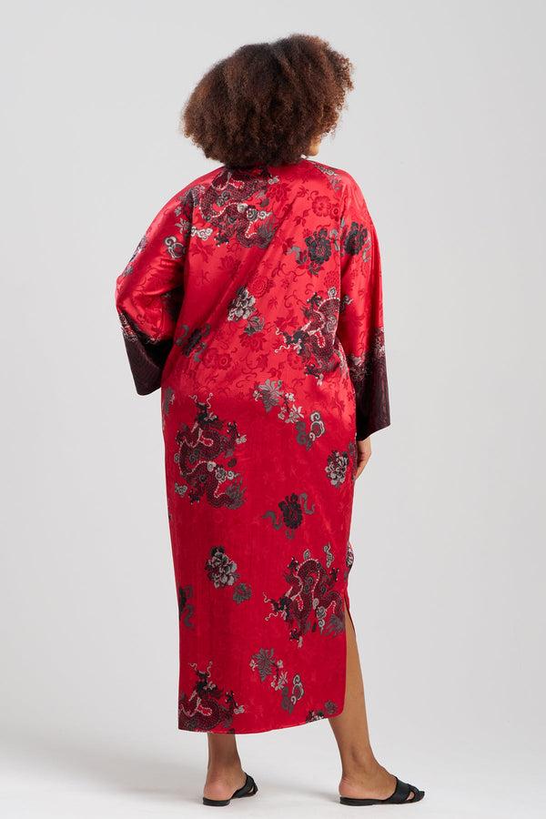 Natori Imperial Dragon Jacquard Zip Caftan Red