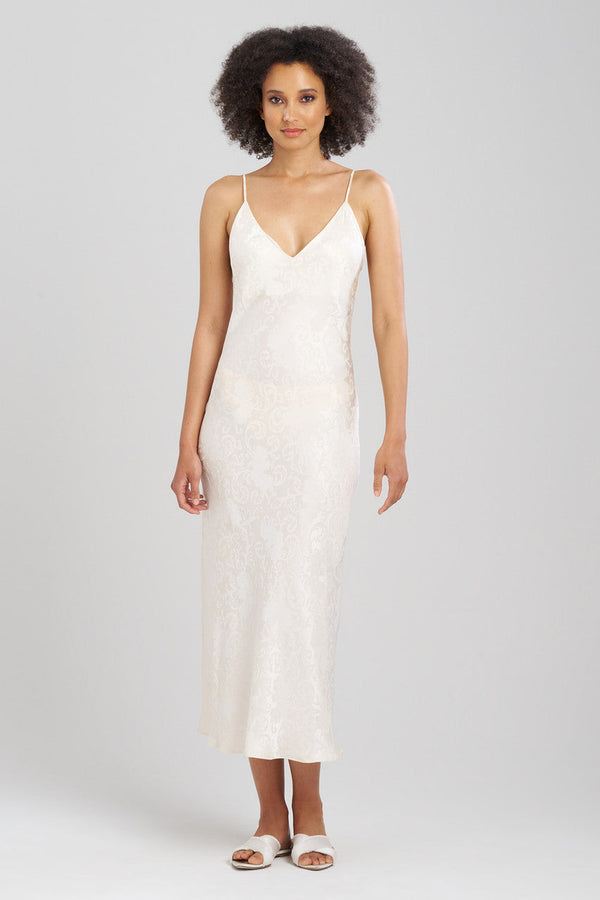 natori Ines Jacquard Silk Gown Warm White