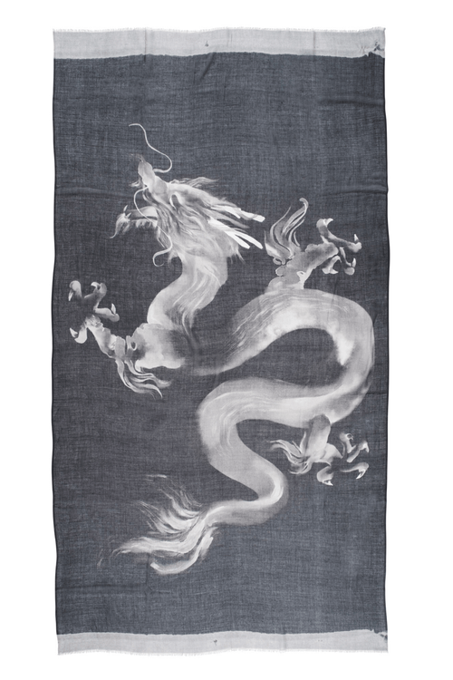 Natori Ink Dragon Printed Scarf Black