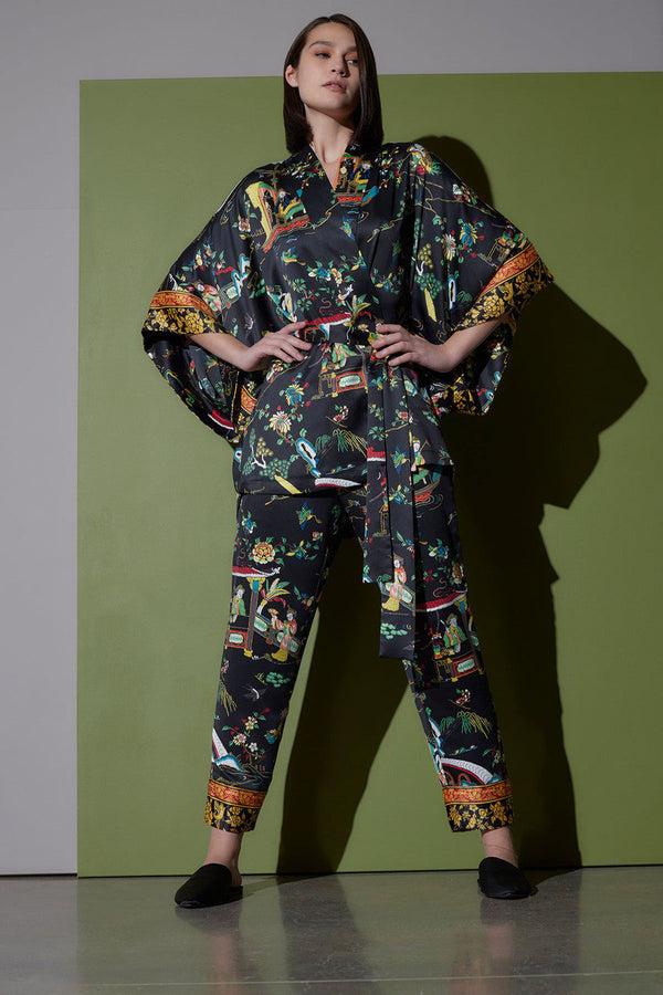 Natori Kana Charm Short Robe Black Multi