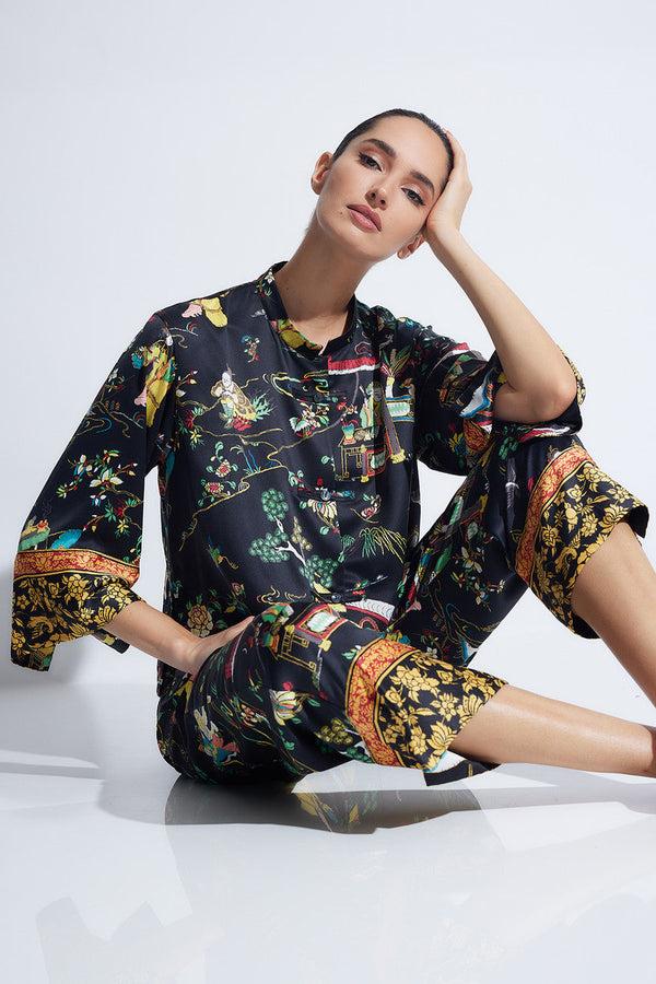 natori Kana Mandarin PJ Black Multi