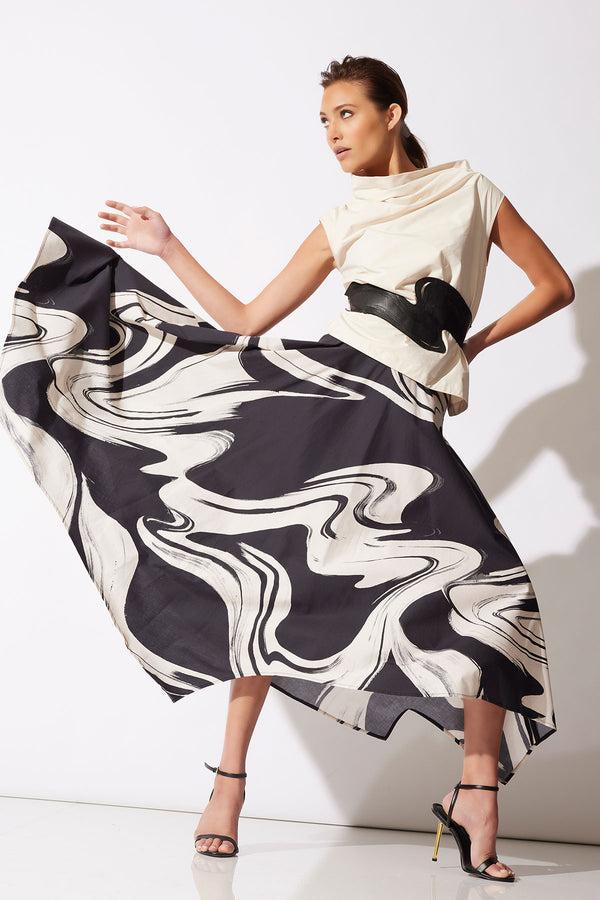 natori Kaze Cotton Origami Maxi Skirt Black