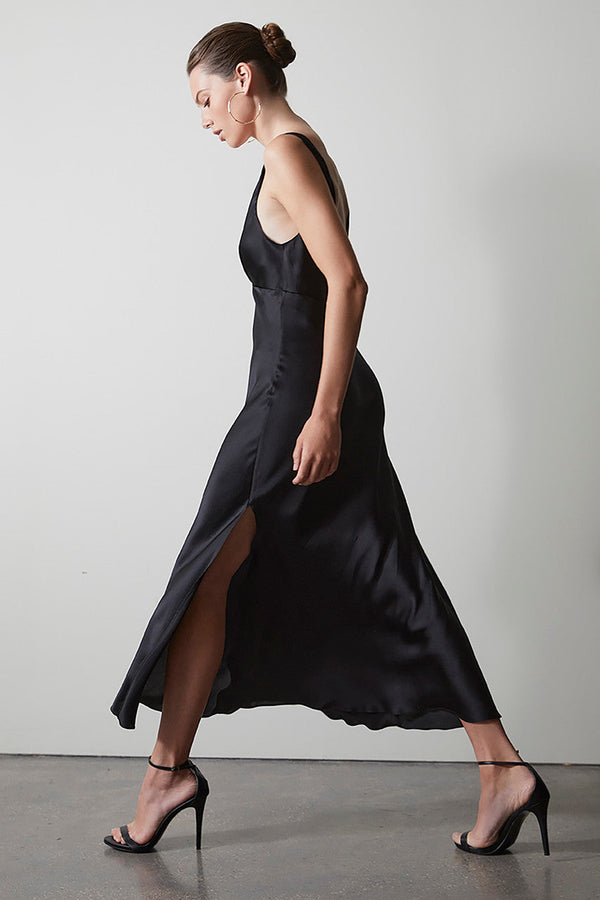 Natori Key Essentials Silk V-Neck Slip Dress Black