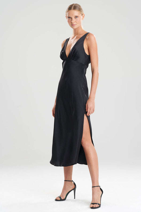 Natori Key Essentials Silk V-Neck Slip Dress Black