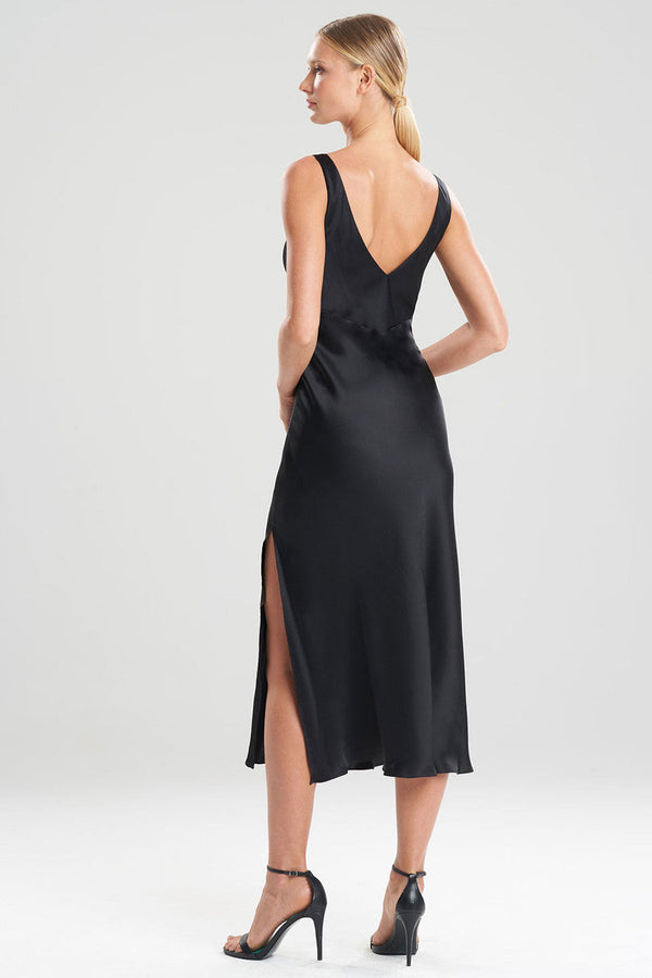 Natori Key Essentials Silk V-Neck Slip Dress Black