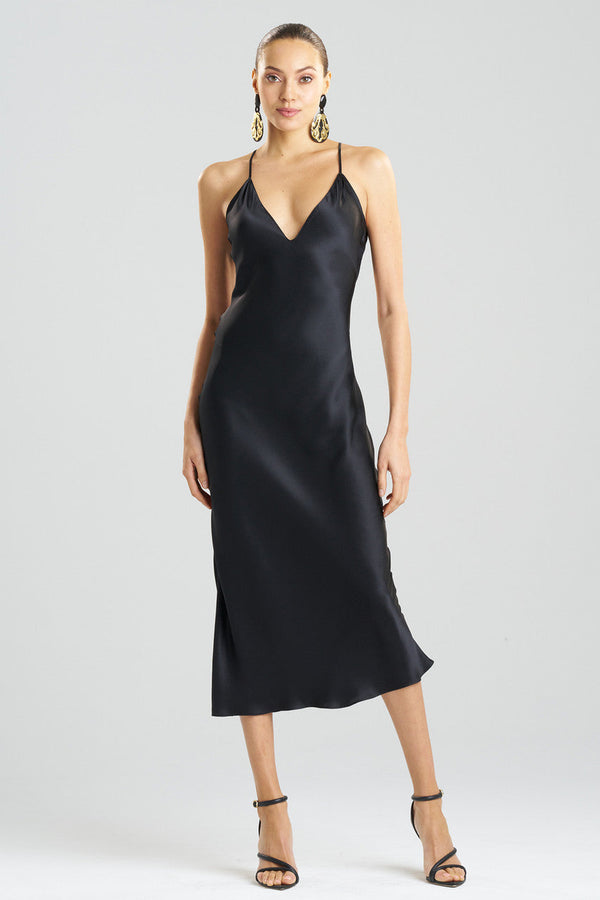 natori Key Essentials V-neck Silk Gown Black