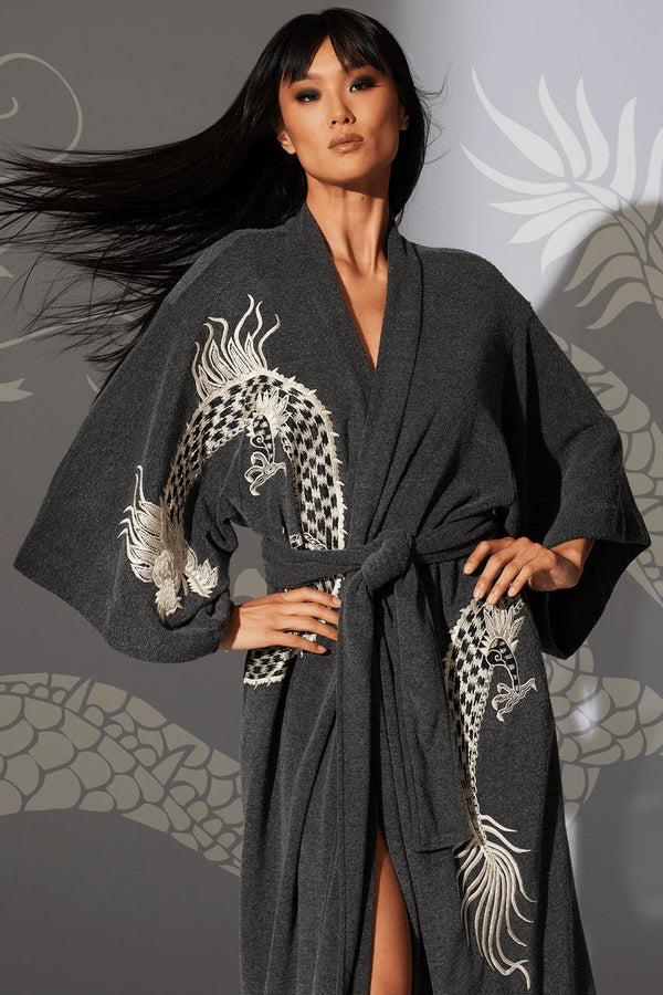 natori Kham Dragon Embroidered Robe Black