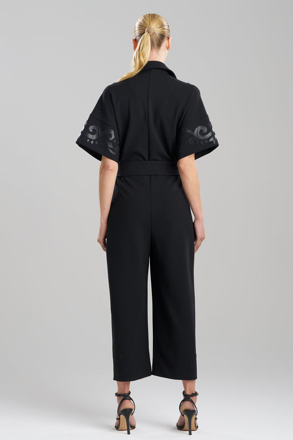 Natori Knit Crepe Embellished Jumpsuit Black