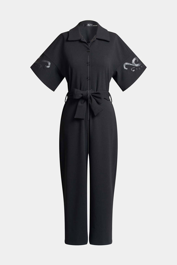 Natori Knit Crepe Embellished Jumpsuit Black
