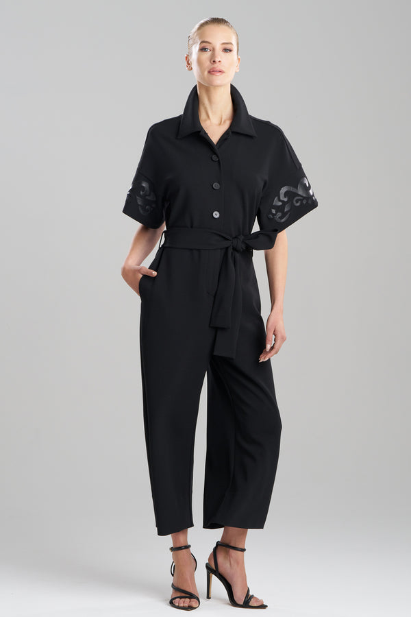 natori Knit Crepe Embellished Jumpsuit Black