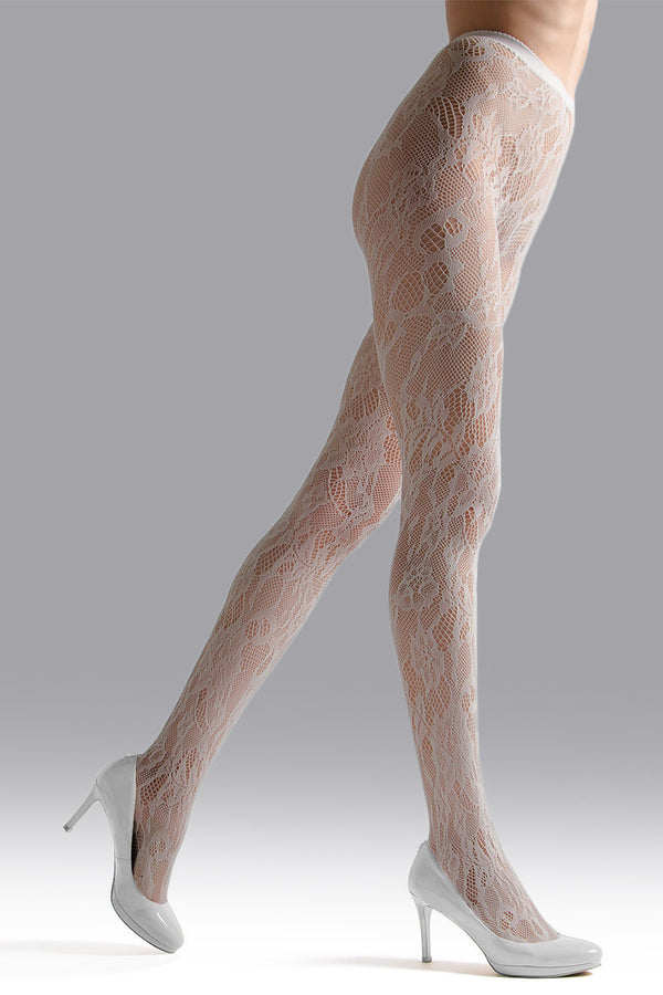 natori Lace Cut-Out Net Tights Ivory