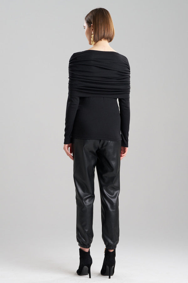 Natori Layering Jersey Rouched Sleeve Top Black