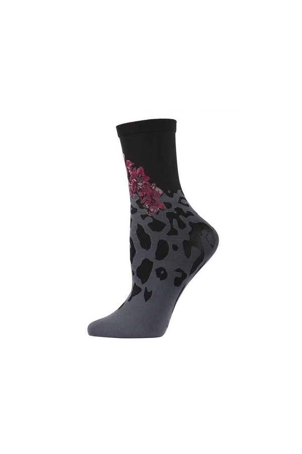 natori Leopard Fusion Crew Socks Black