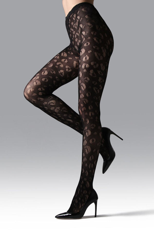 natori Leopard Net Tights Black