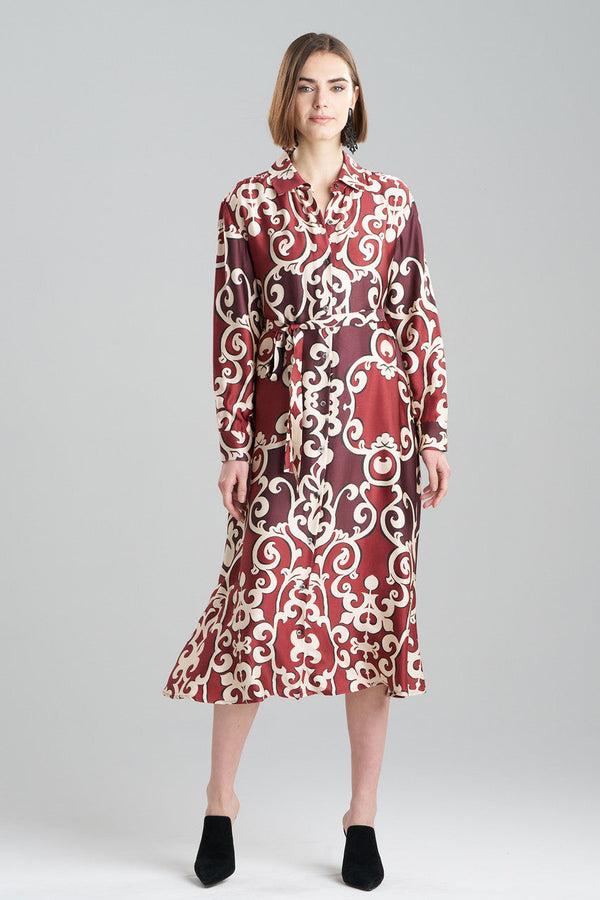 Natori Leticia Printed Crepe Shirtdress Brick
