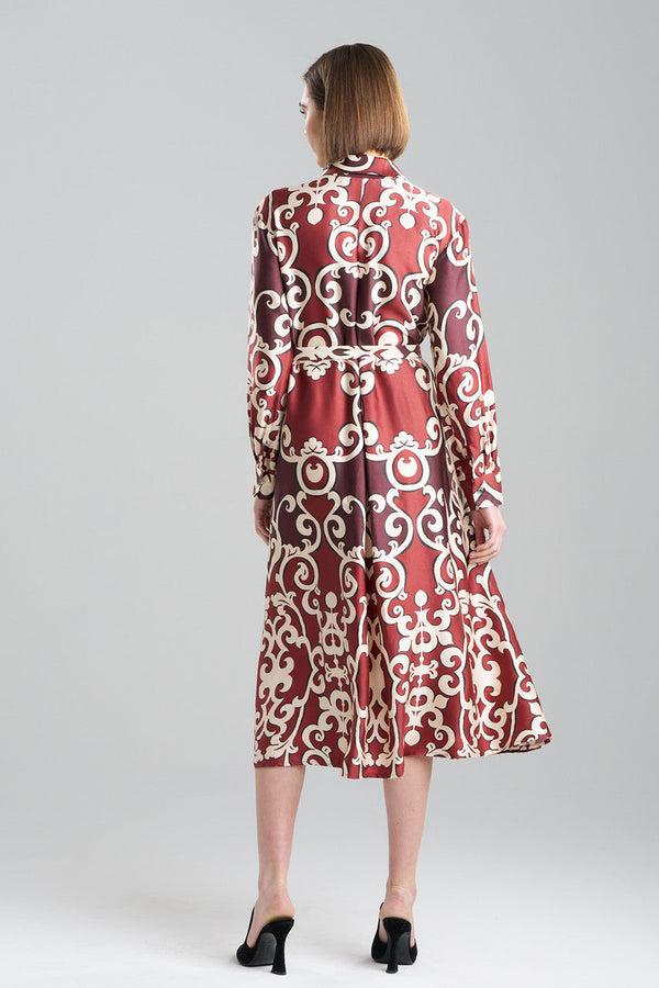 Natori Leticia Printed Crepe Shirtdress Brick