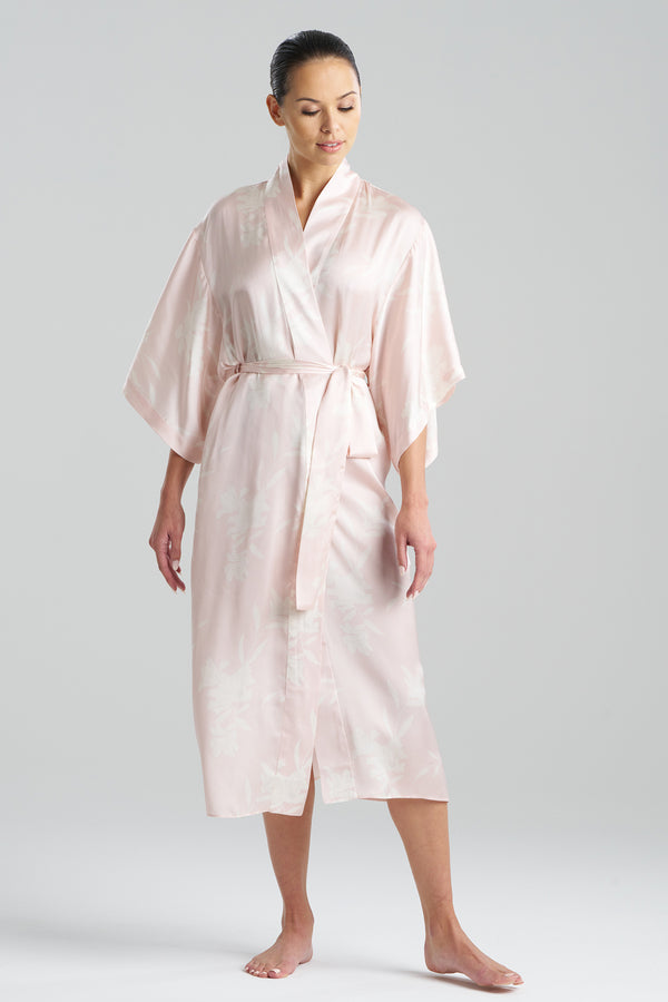 natori Lily Printed Satin Icon Robe Shell Pink