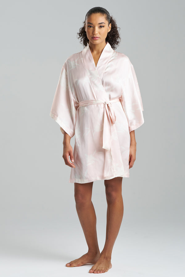 natori Lily Printed Satin Icon Wrap Shell Pink