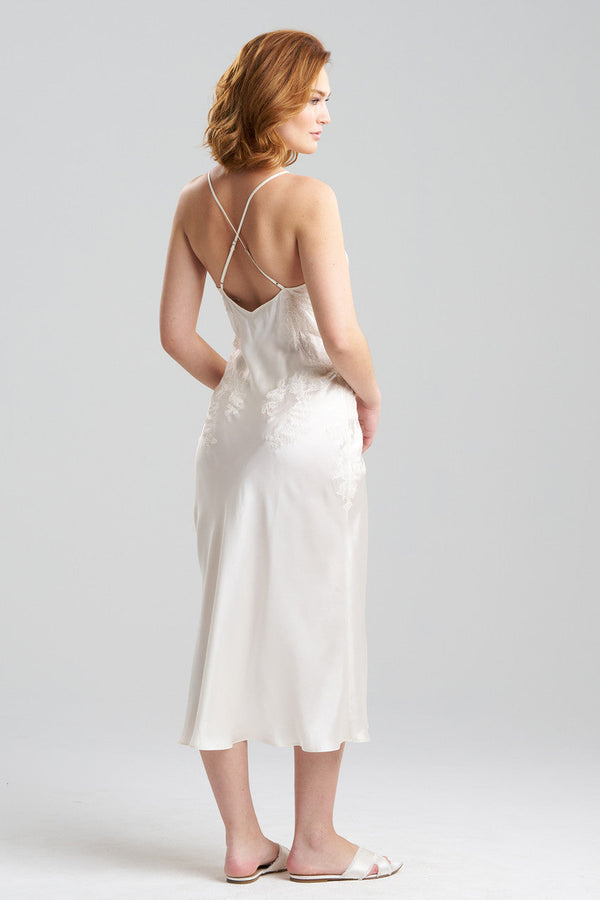 Natori Lolita Lace Silk Slip Dress Warm White