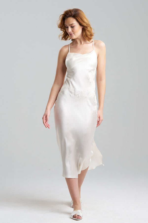 natori Lolita Lace Silk Slip Dress Warm White