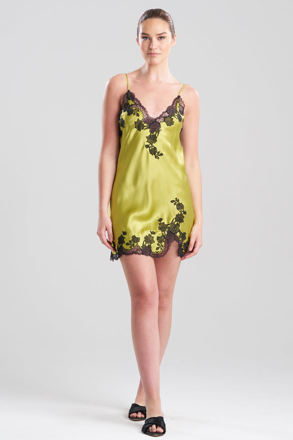 natori Lolita Lace Trim Silk Chemise Lemon Lime