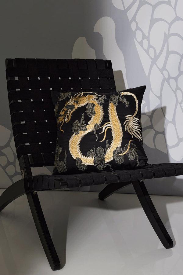 Natori Luxe Charm Dragon Embroidered Pillow Black