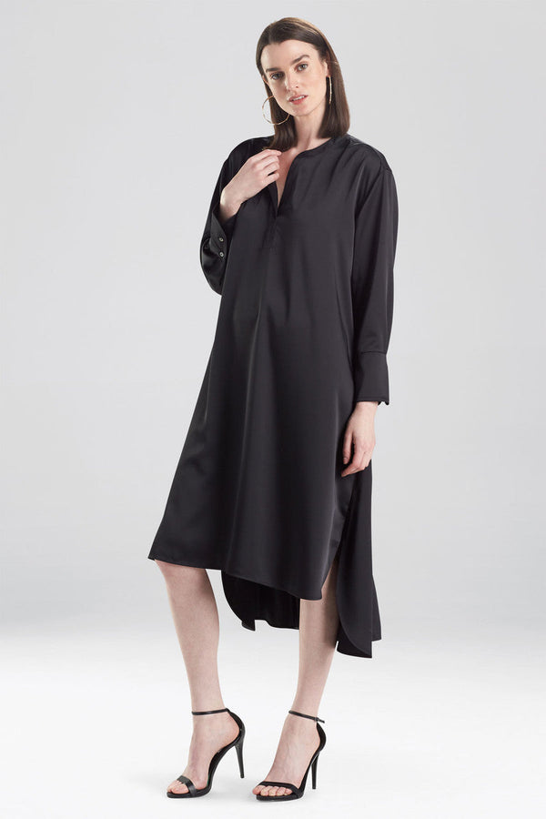 Natori Luxe Charmeuse Oversized Shirtdress Black