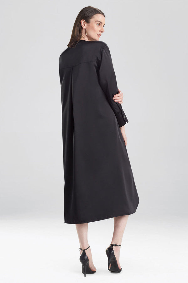 Natori Luxe Charmeuse Oversized Shirtdress Black