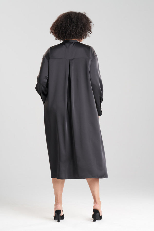 Natori Luxe Charmeuse Oversized Shirtdress Black