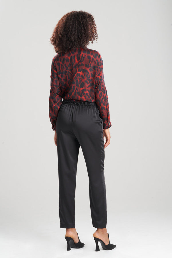 Natori Luxe Charmeuse Pull On Tapered Pants Black