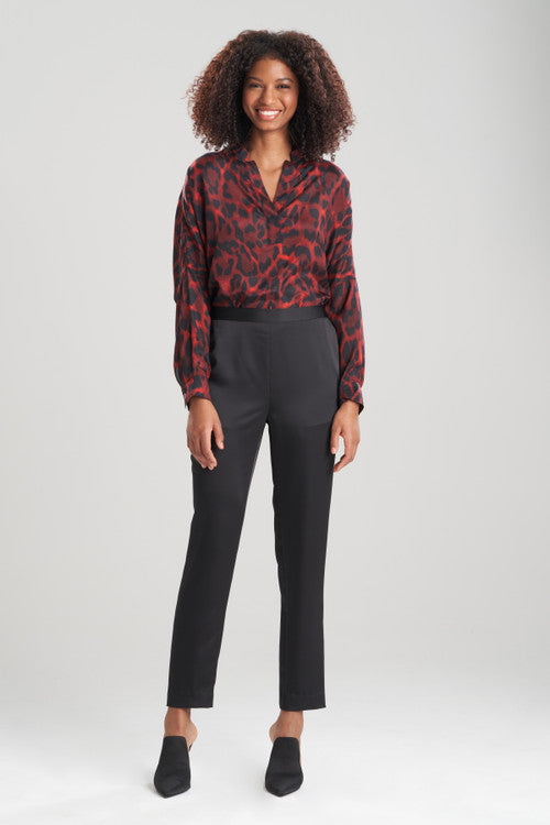 natori Luxe Charmeuse Pull On Tapered Pants Black