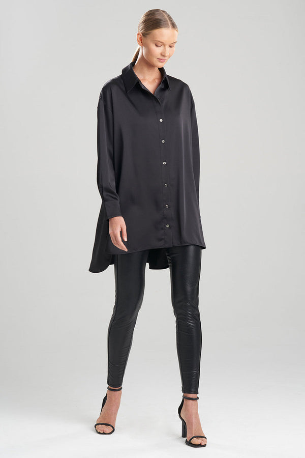 natori Luxe Charmeuse Shirt Black
