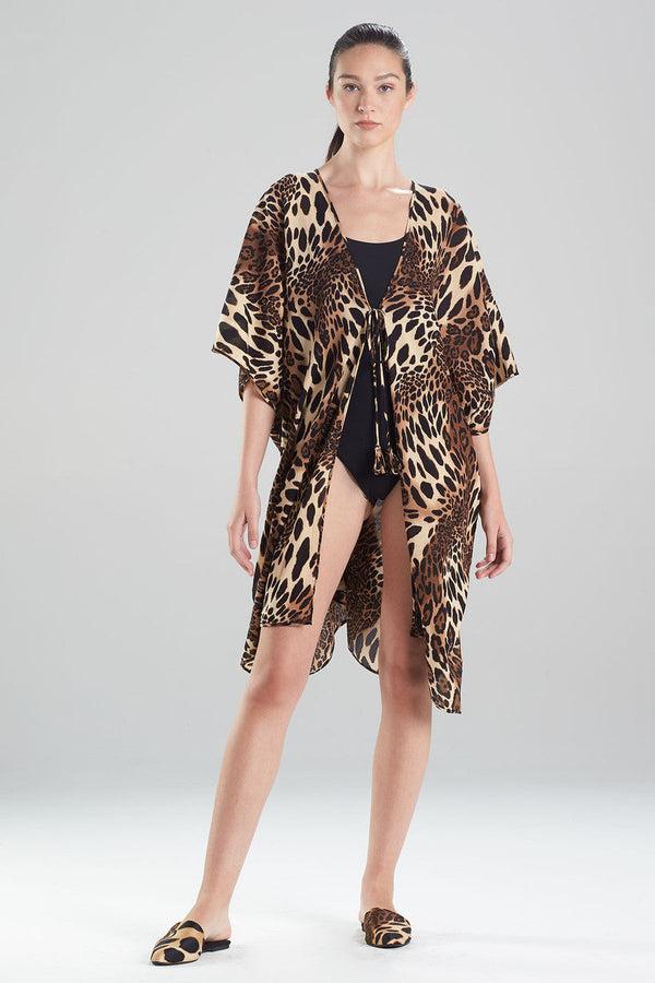 natori Luxe Leopard Cotton Gauze Cover-Up Chestnut