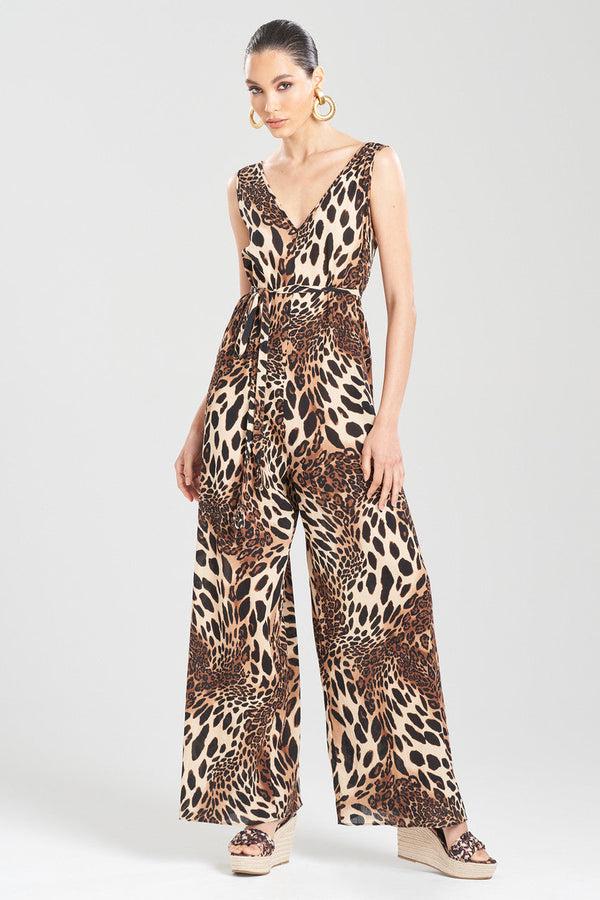 Natori Luxe Leopard Cotton Gauze Jumpsuit Chestnut