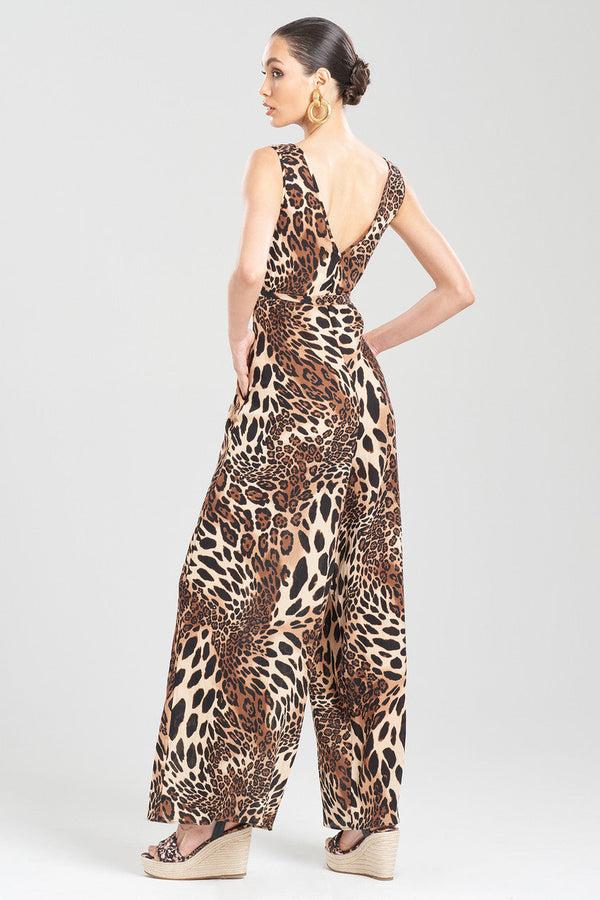 Natori Luxe Leopard Cotton Gauze Jumpsuit Chestnut