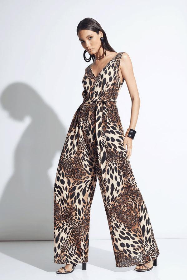 natori Luxe Leopard Cotton Gauze Jumpsuit Chestnut