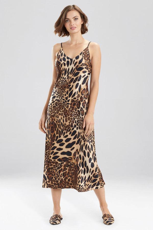 natori Luxe Leopard Slip Dress Chestnut