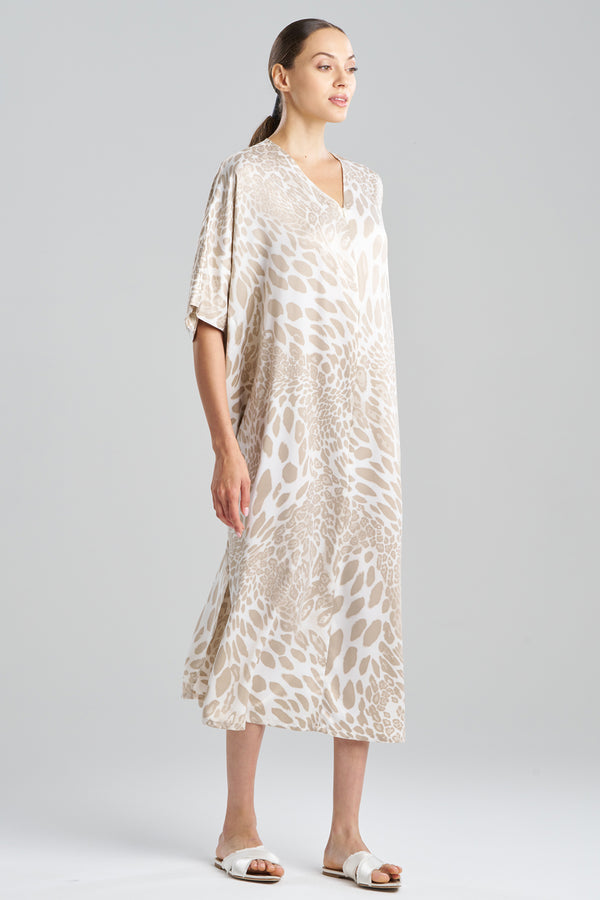 Natori Luxe Leopard Zip Caftan Sand Taupe