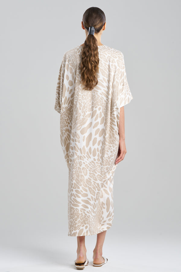 Natori Luxe Leopard Zip Caftan Sand Taupe