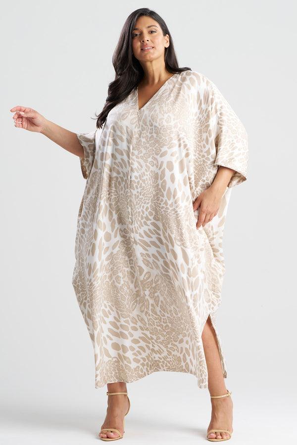 Natori Luxe Leopard Zip Caftan Sand Taupe