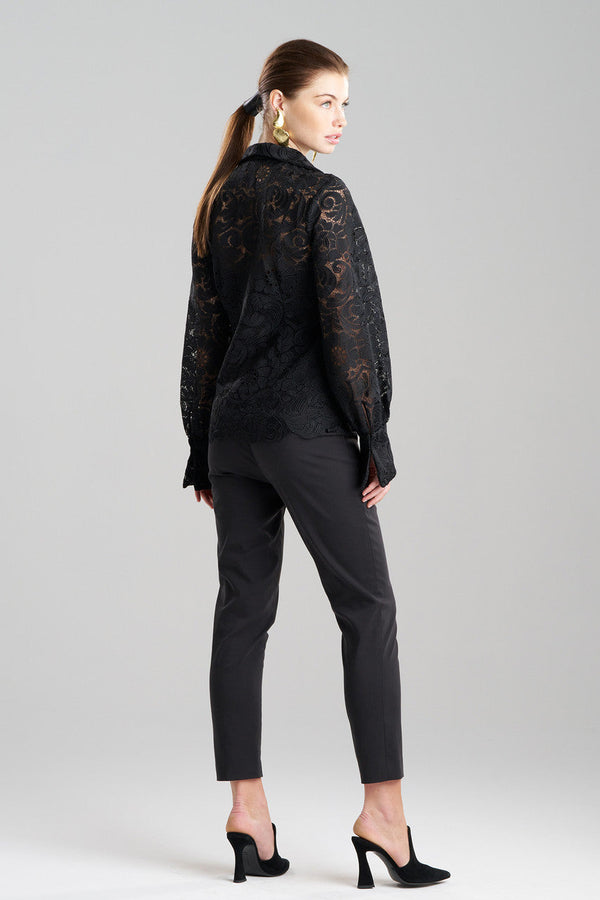 Natori Mantilla Lace Button Down Shirt Black