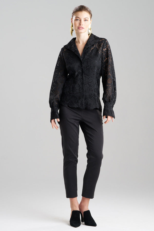 natori Mantilla Lace Button Down Shirt Black